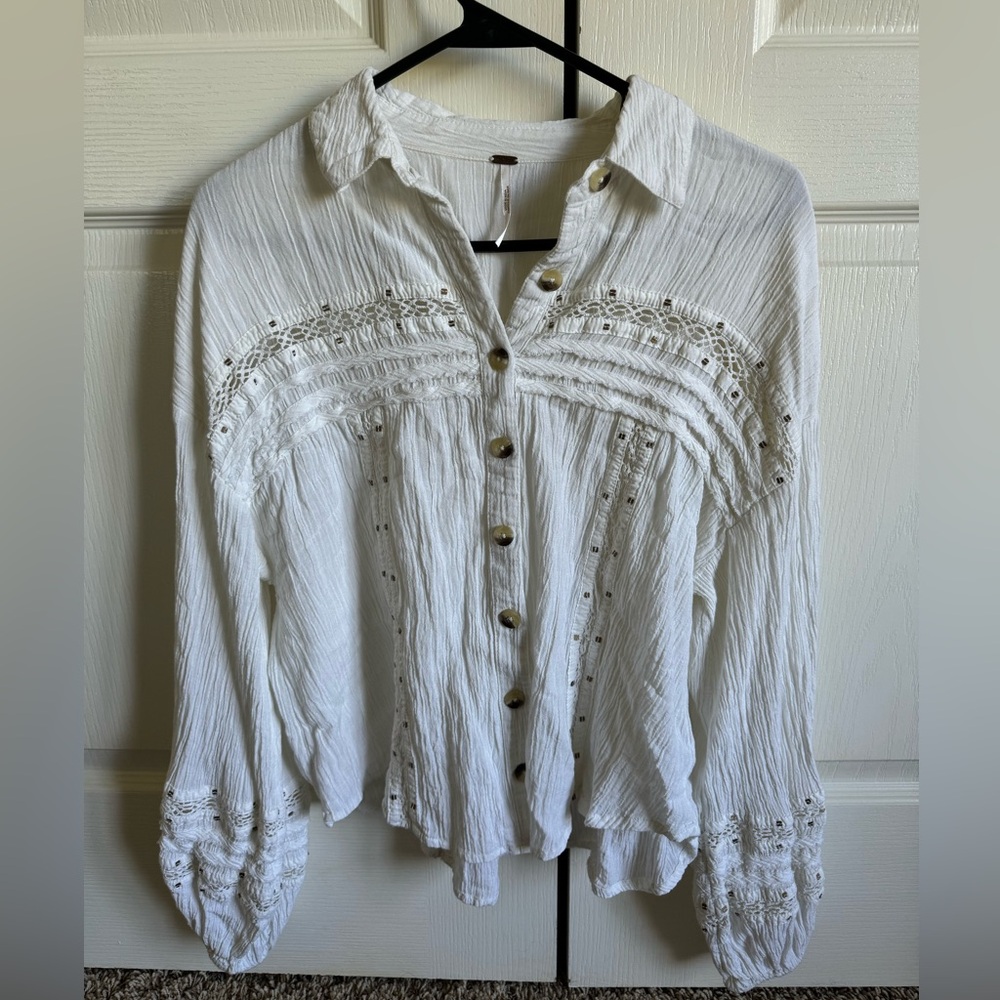 Cream Free People Button Down Blouse